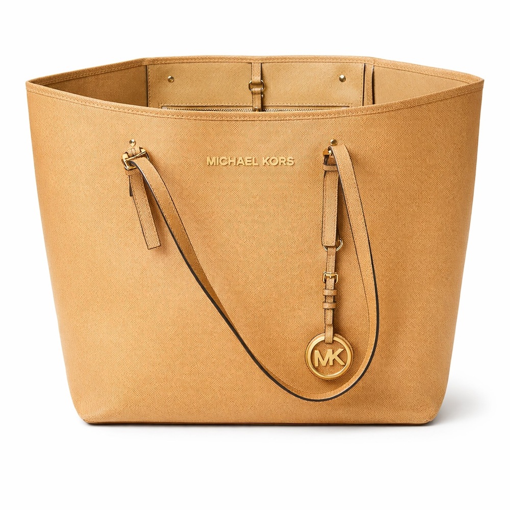 Michael Kors Camel Tan Saffiano Leather Tote with MK Charm